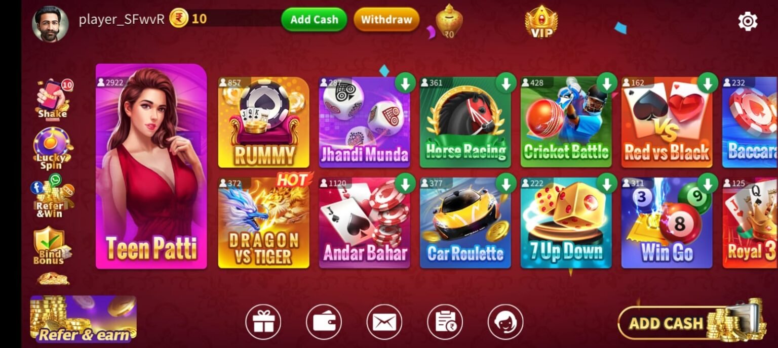 Available Games on Teen Patti Real Apk